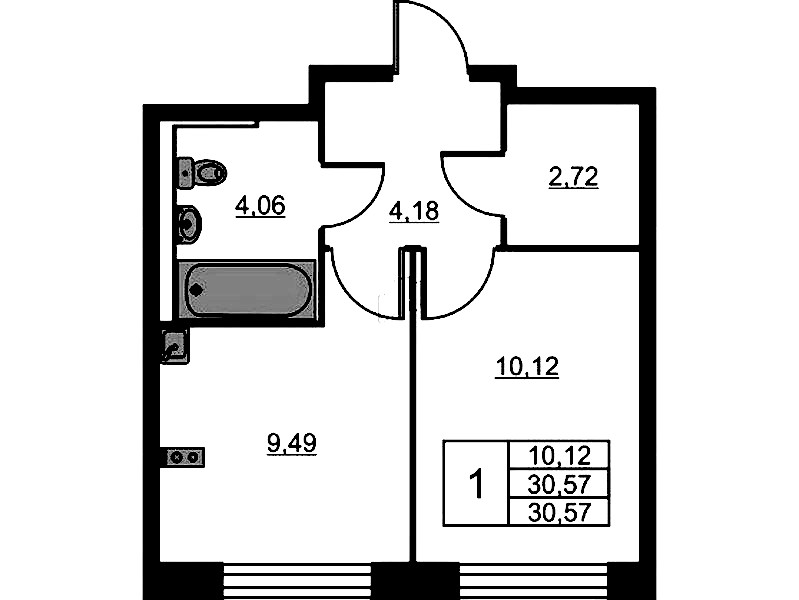 1-комнатная квартира 30.57 м², 15/24 эт., ЖК «Живи! В Рыбацком»